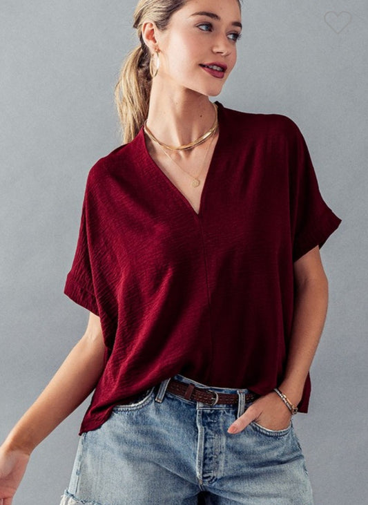 Everyday Gameday Oversized Top ~ Burgundy