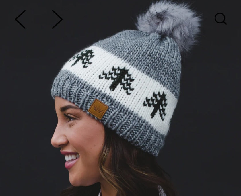 Grey Knit Hat with Tree Pattern