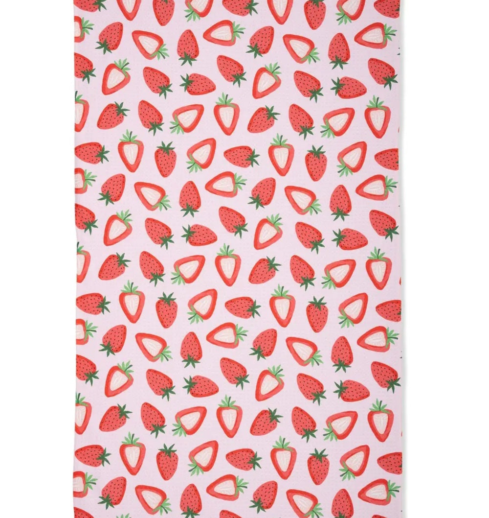 Sweet Strawberry Geometry Tea Towel