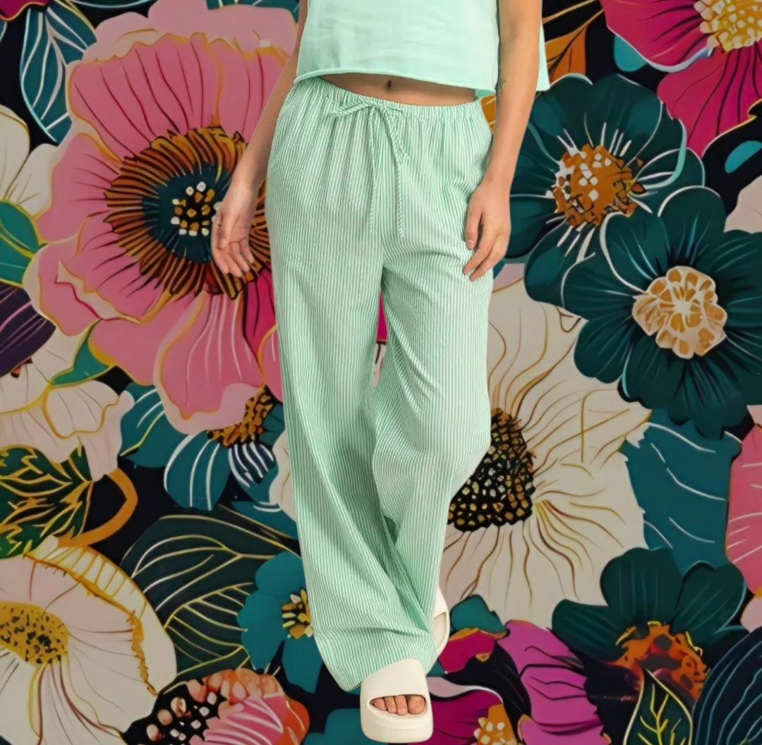 Green Stripe Seersucker Pant