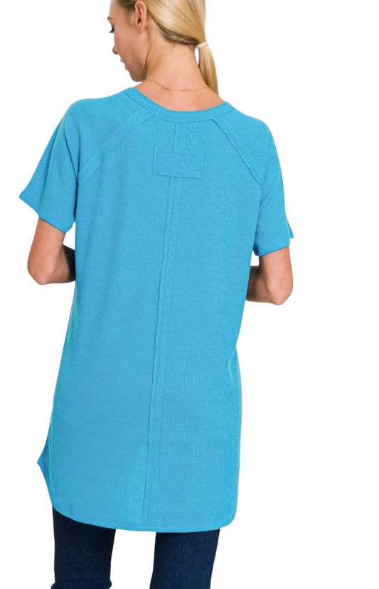 Couldn't Be Better Waffle knit top - Deep Sky Blue