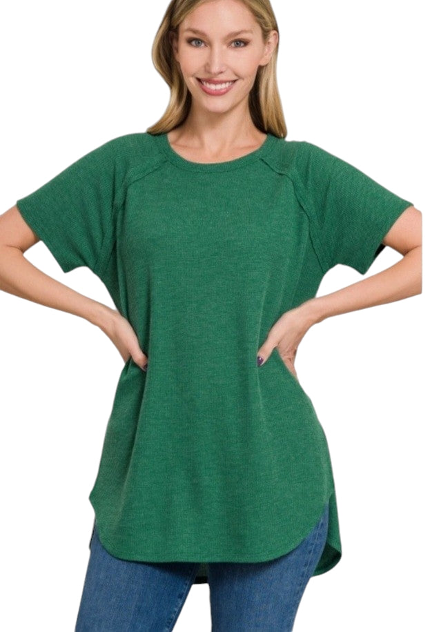 Couldn't Be Better Waffle knit top - Dark Green