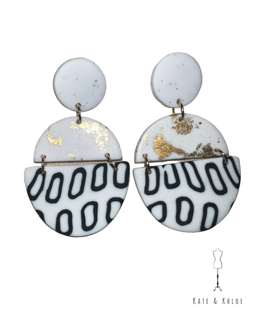 Black White and Gold Geometric Drop Earrings