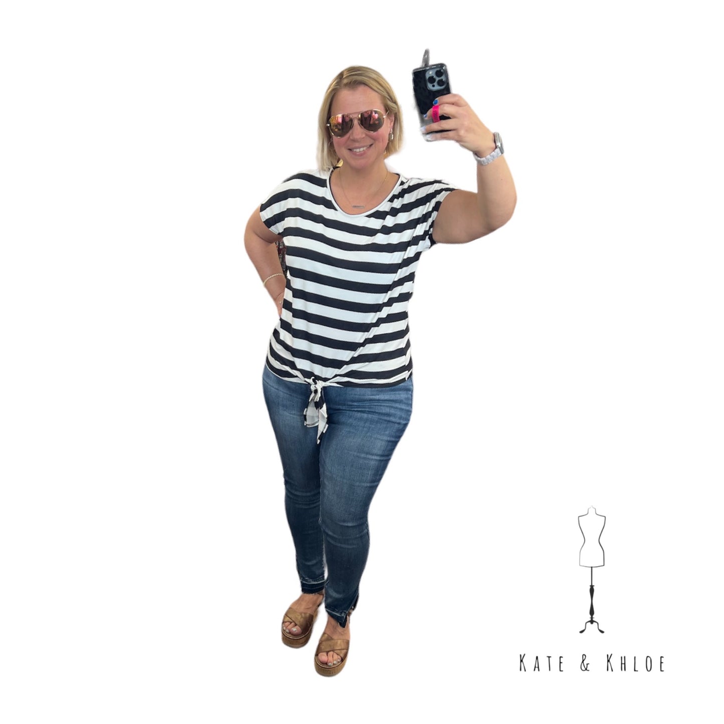 Striped Front Knot Top