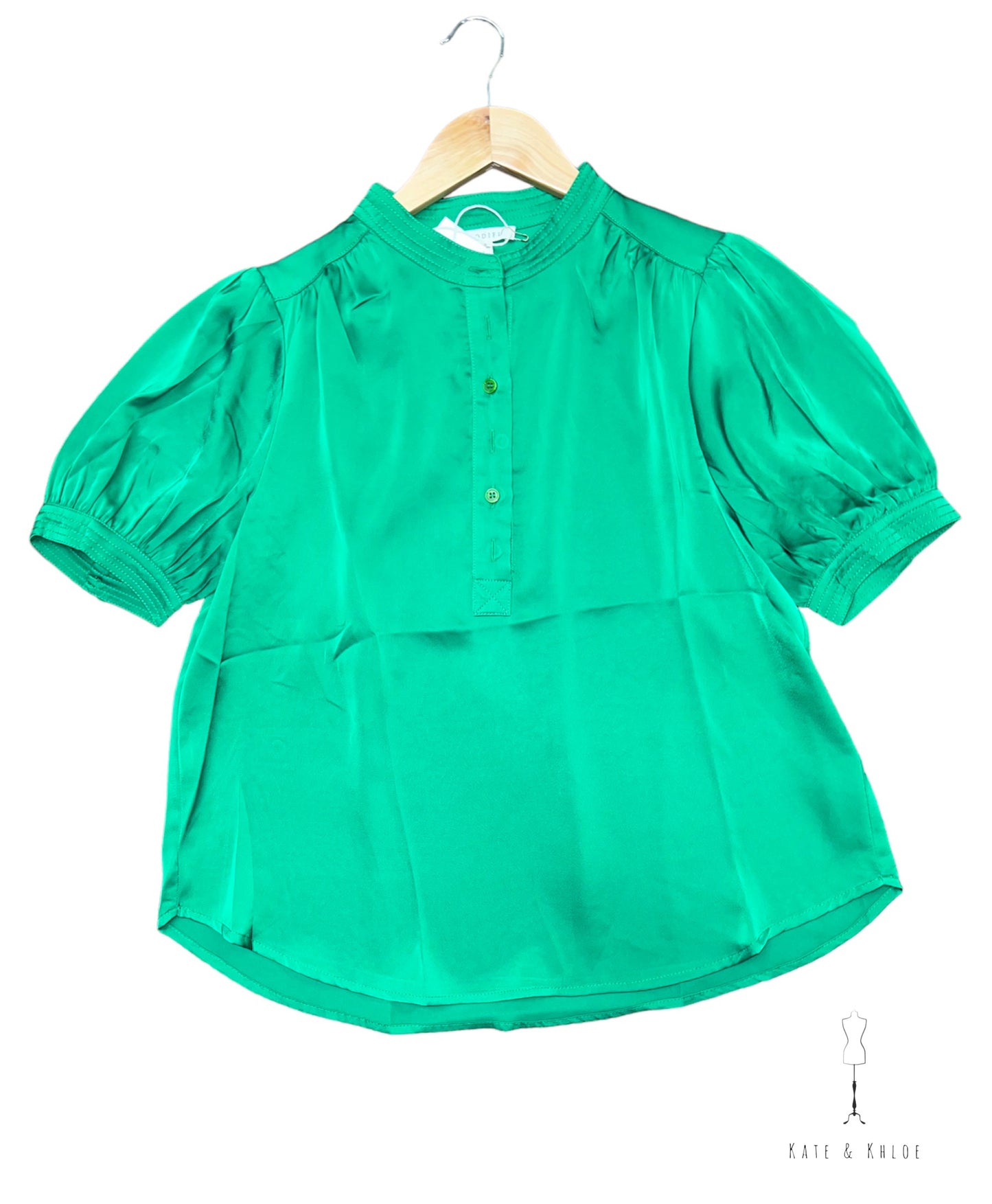 Solid Satin Henley Mandarin Neck Top