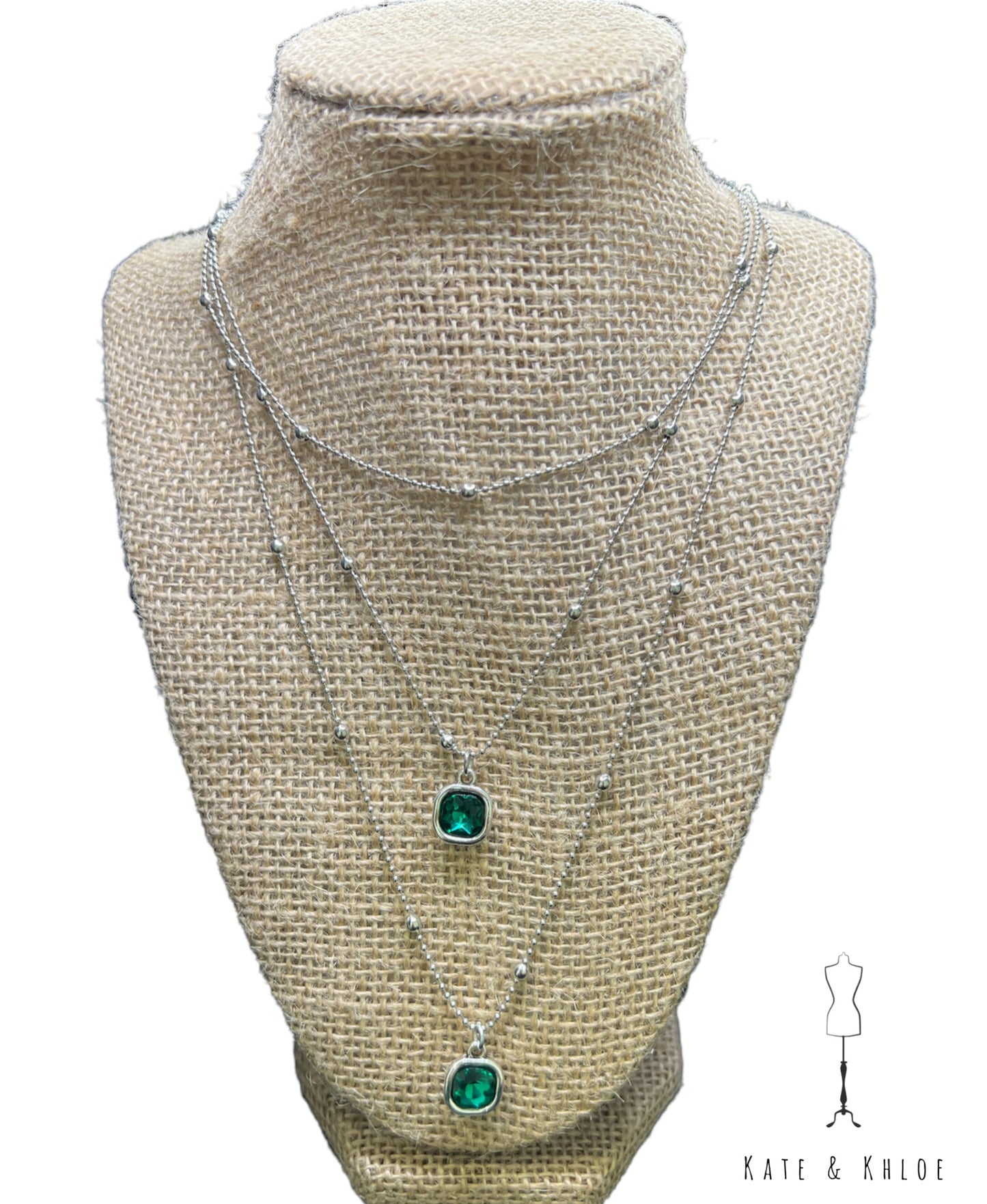 Emerald Gemstone Triple Layered Necklace