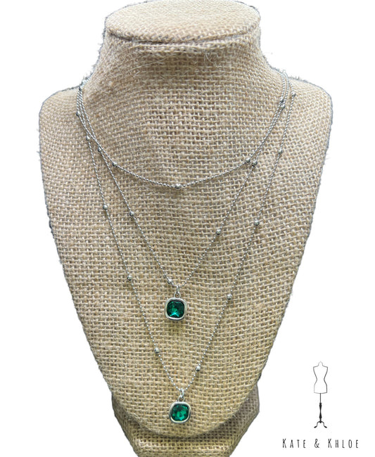 Emerald Gemstone Triple Layered Necklace