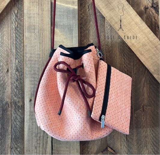 Coral Neoprene Bucket Bag Set