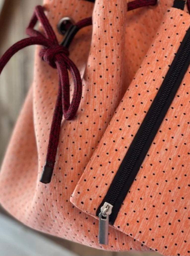 Coral Neoprene Bucket Bag Set