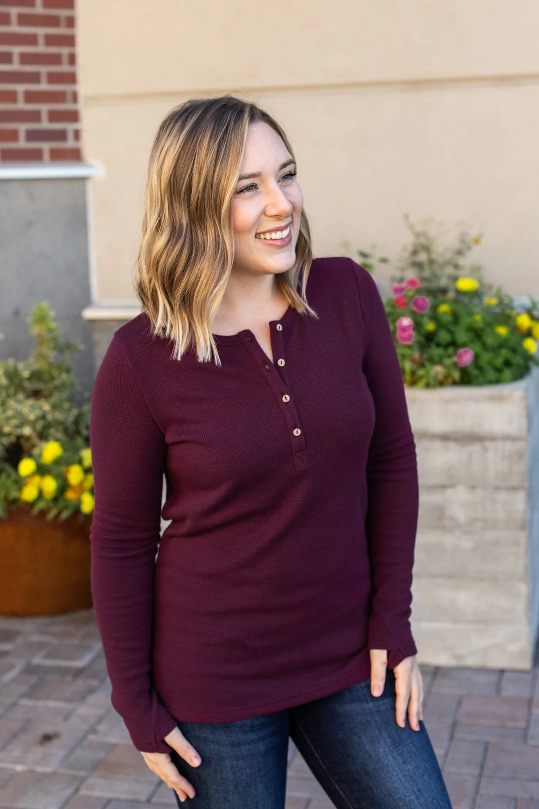 Long Sleeve Henley-Plum