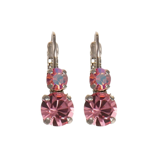 Mariana Jewelry Medium Double Stone Leverback Earrings in "Flamingo" - Rhodium