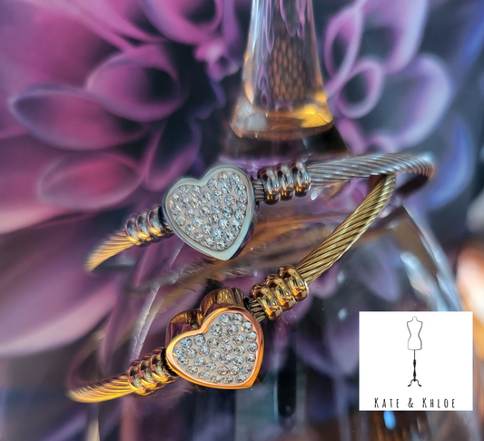 Sparkling Heart CZ Bangle Bracelet