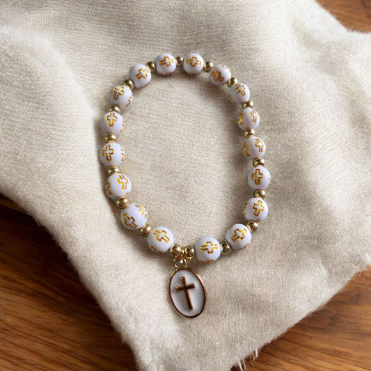 Enamel Charm & Bead Stretch Bracelet