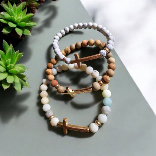 Hammered Gold Cross Stretch Bracelet