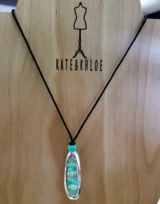 Ocean Whispers Beach Glass Necklace ~ Teal