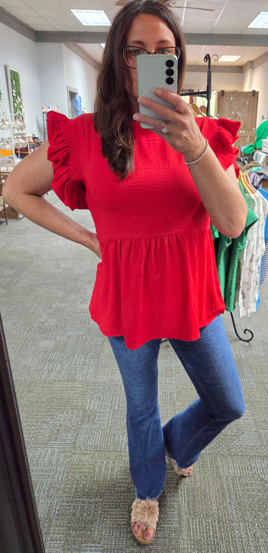 Red Hot Ruffle Sleeve Top