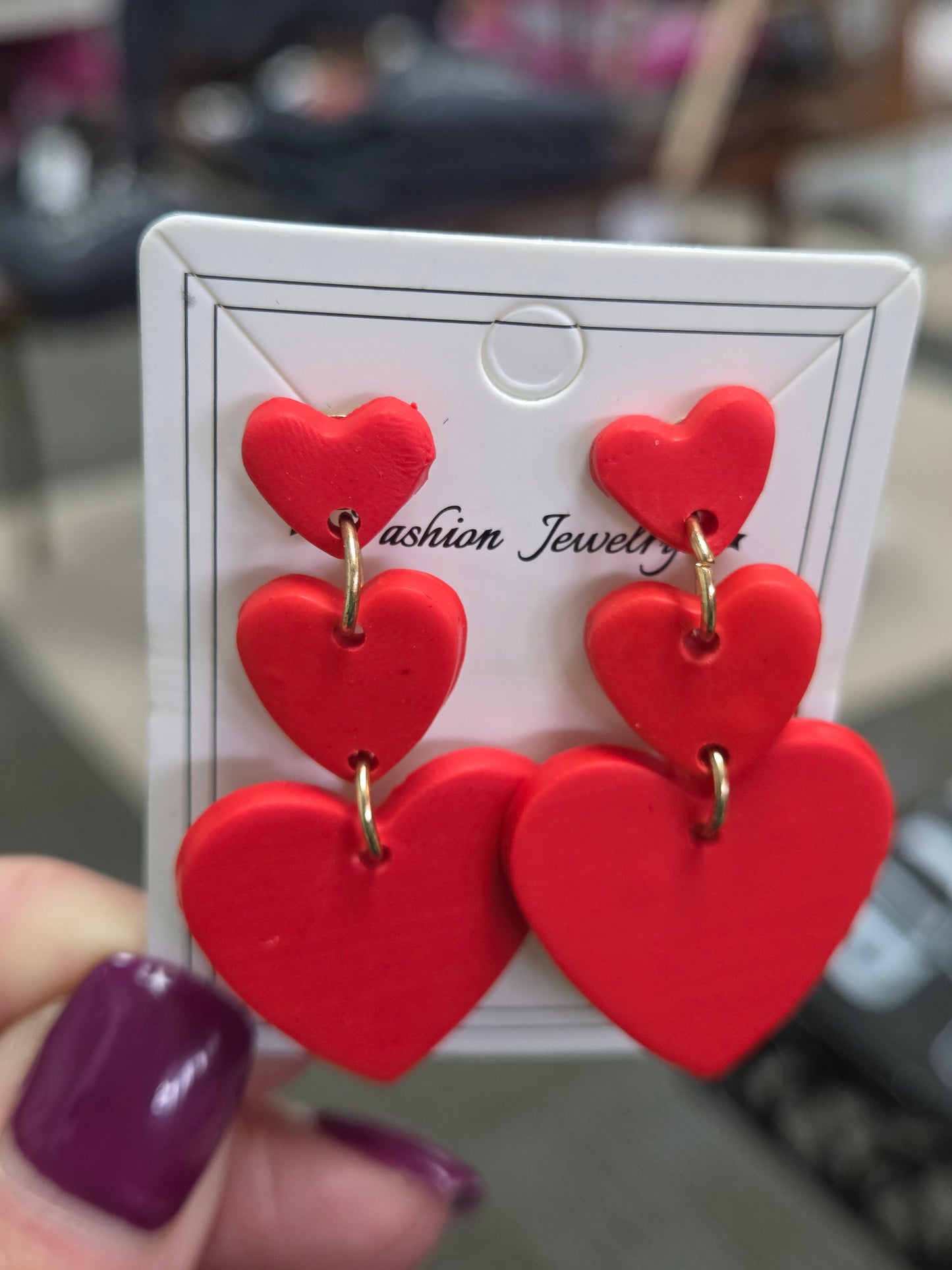 Red Heart Trio Clay Earrings