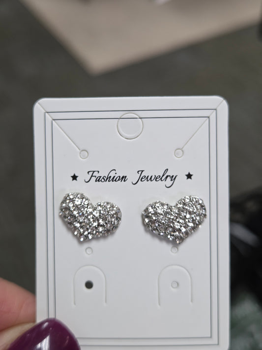 Pave Heart Earrings in Silver
