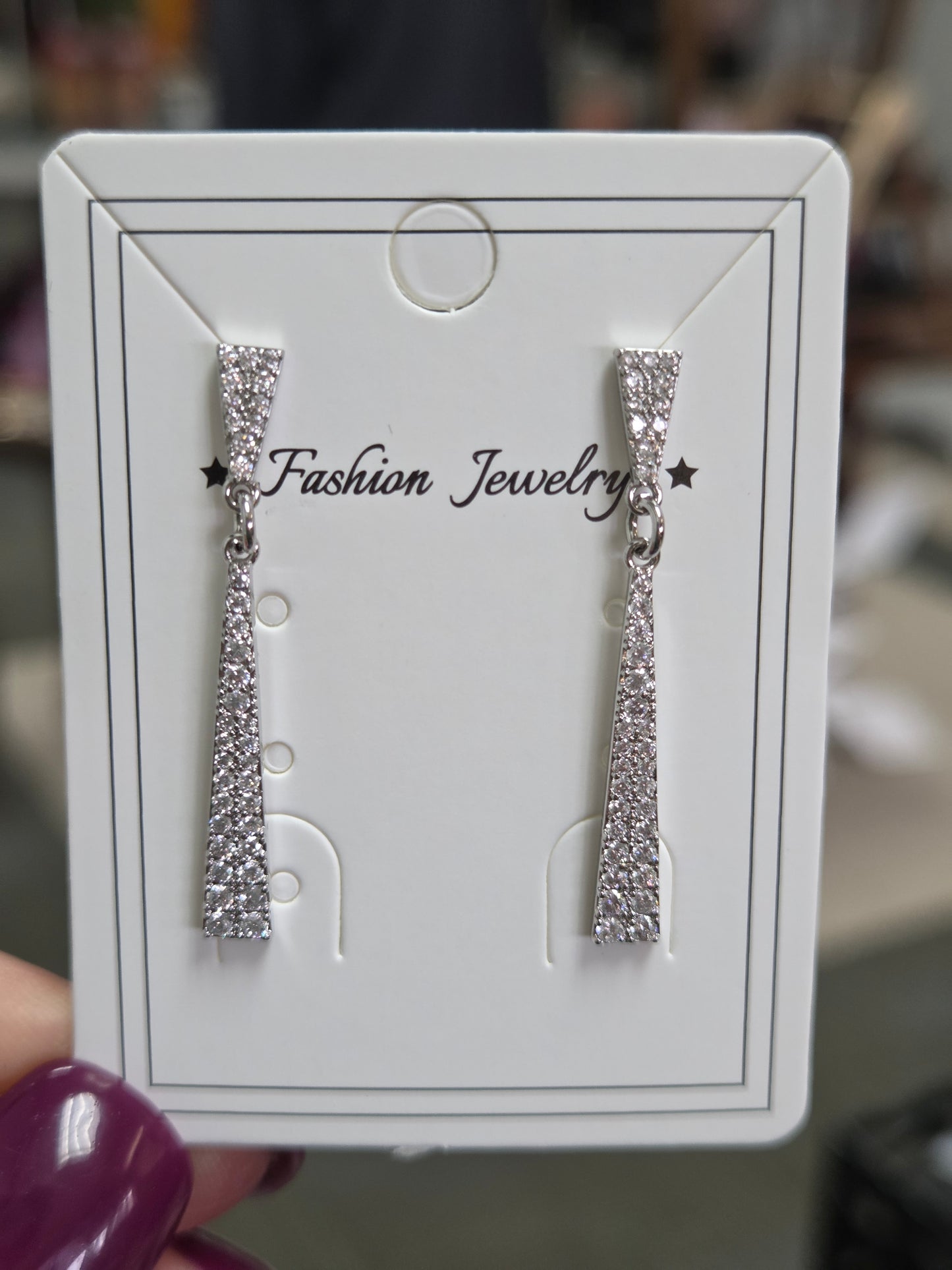 Pave Dangle Silver Earrings