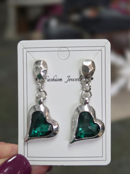 Uno Style Green Heart Dangle Earrings