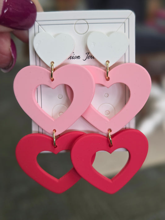Cut Out Heart Trio Dangle Earrings