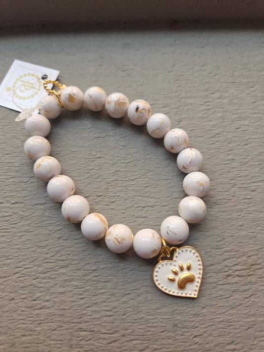 Power Beads By Jen Mosaic Agate gemstone Bead with Paw Print Charm