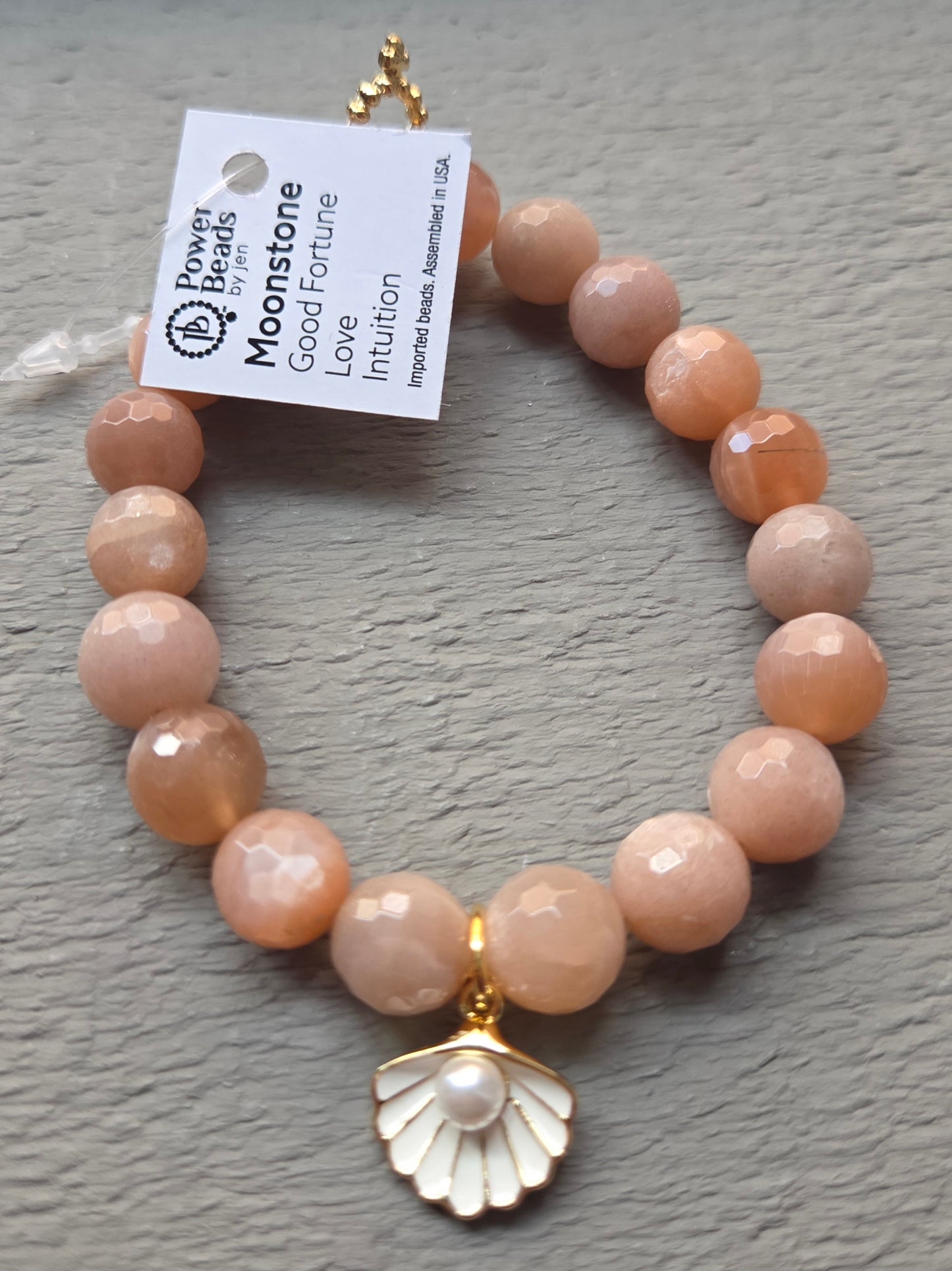 Power Beads By Jen Peach Moonstone Bracelet with Shell Enamel Charm