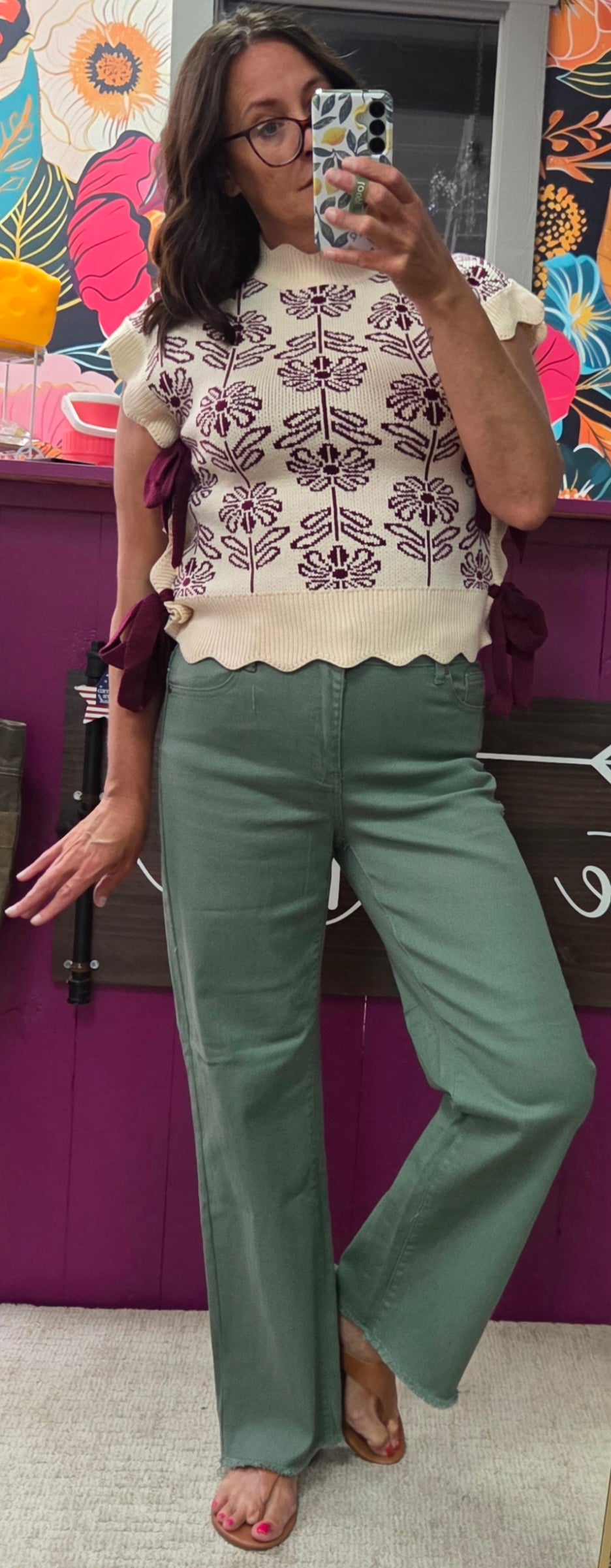 Blossom Knit Mock Neck Side Tie Sweater Vest
