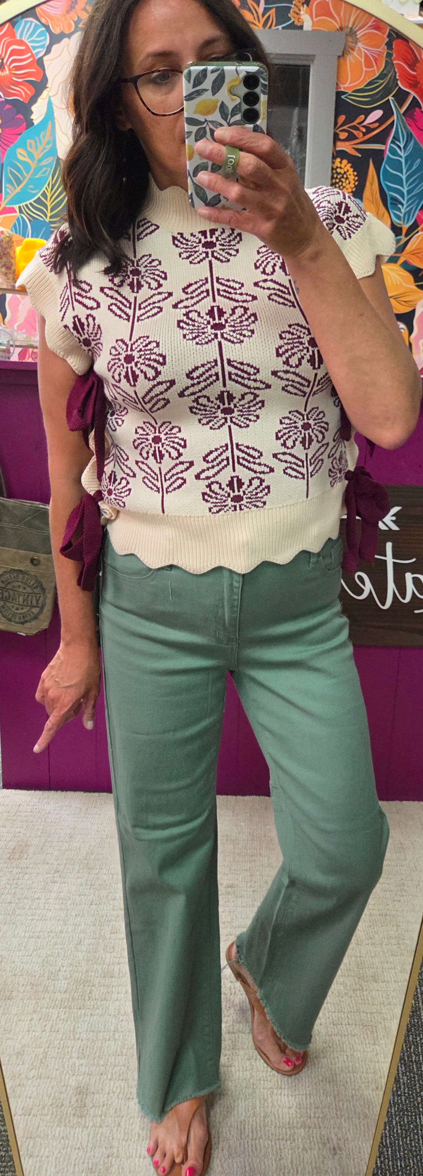 Blossom Knit Mock Neck Side Tie Sweater Vest