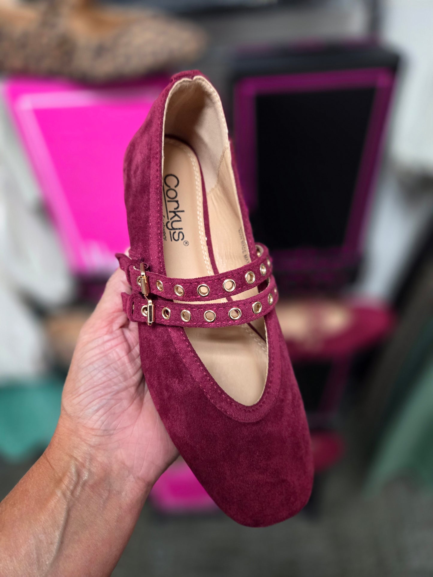 Corkys All Eyes On Me Double Strap Ballet Flats in Cranberry