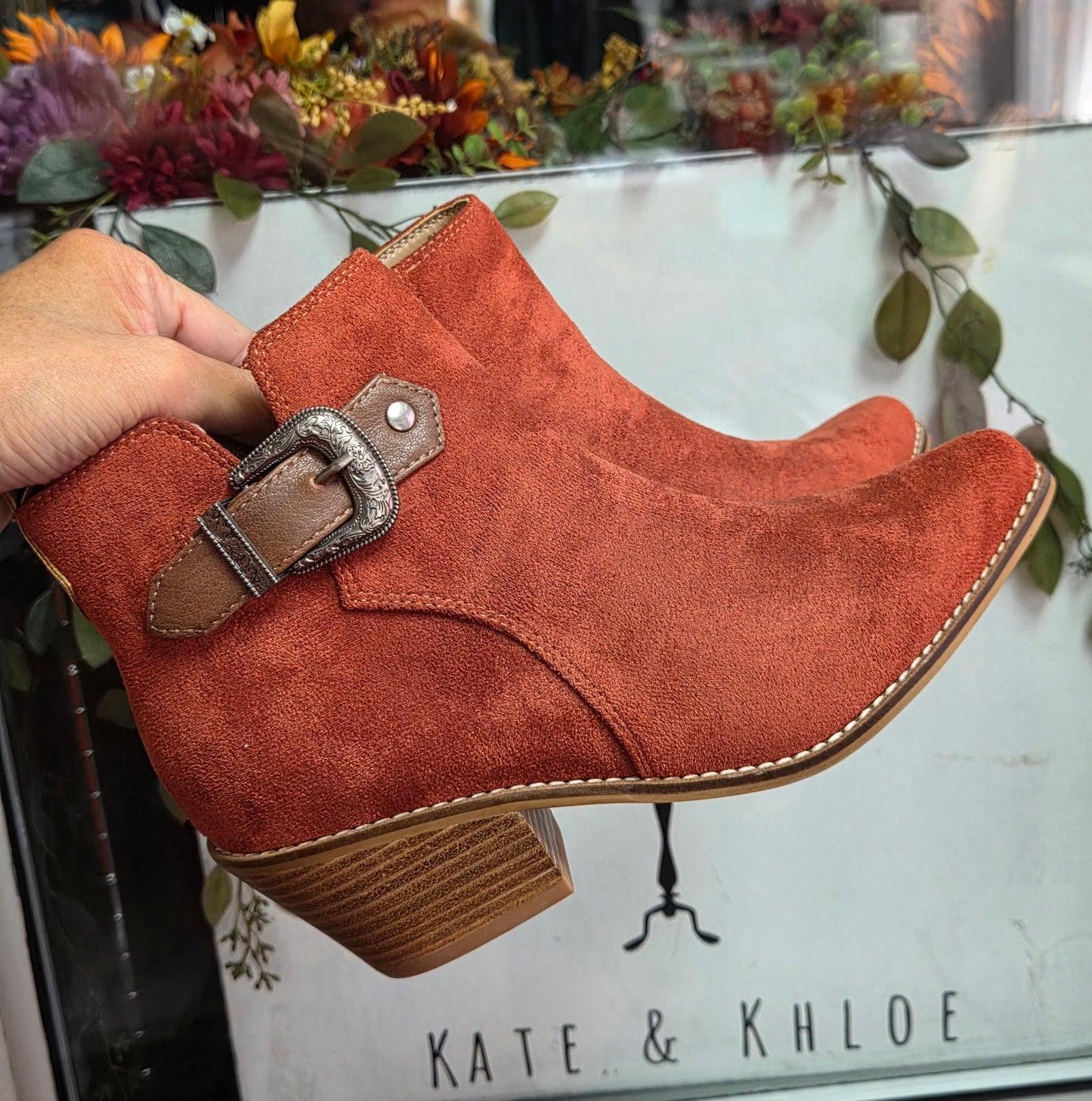 Corkys Ladies Rust Faux Suede On The Lookout Round Toe Ankle Boots
