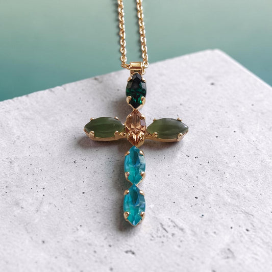 Mariana Marquise Cross Pendant Necklace -Green Room
