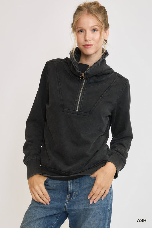 Mineral Wash Half Zip Pullover Top