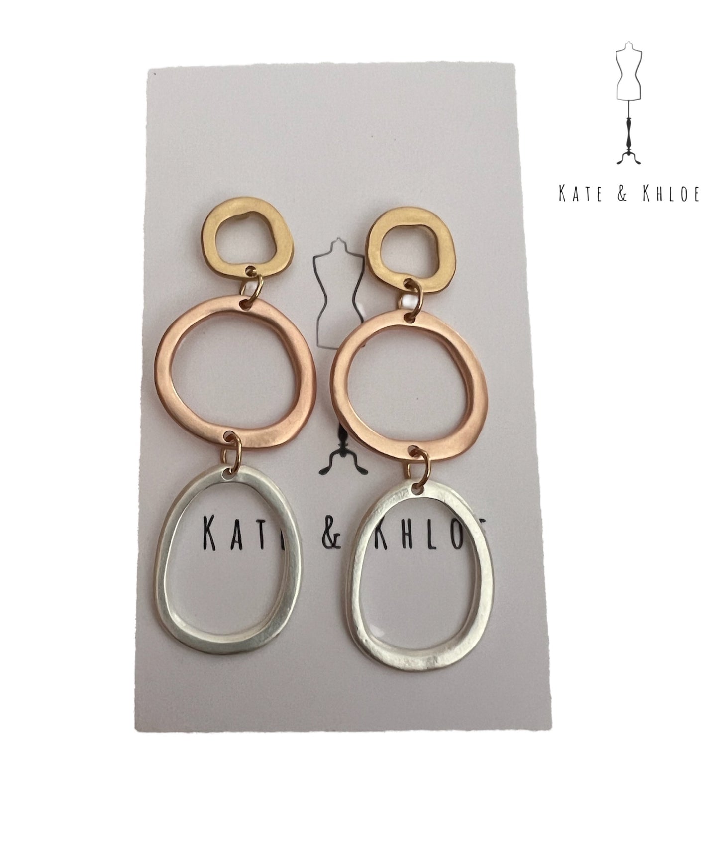 Tri-Color Metal Dangle Earrings