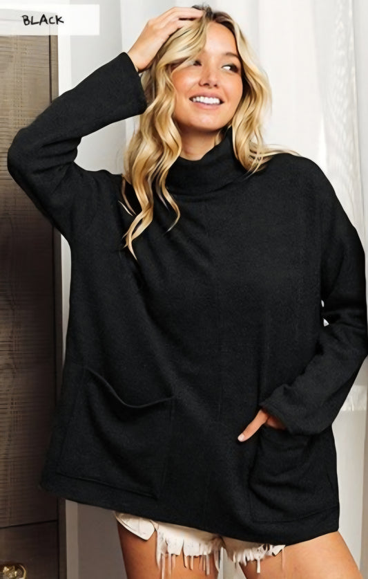 Black Piper Rib Front Pocket Pullover