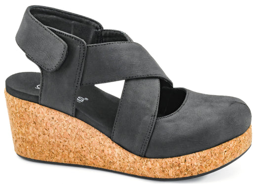 Corkys Case Closed Black Wedge Shoes
