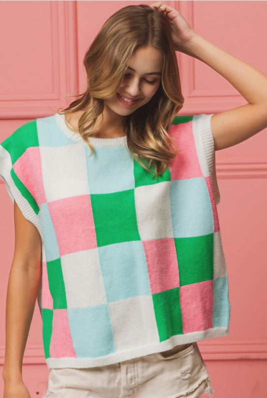 Multi Check Sweater Vest Top