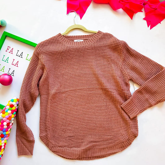 Warmth of the Season Waffle Knit Sweater Brown