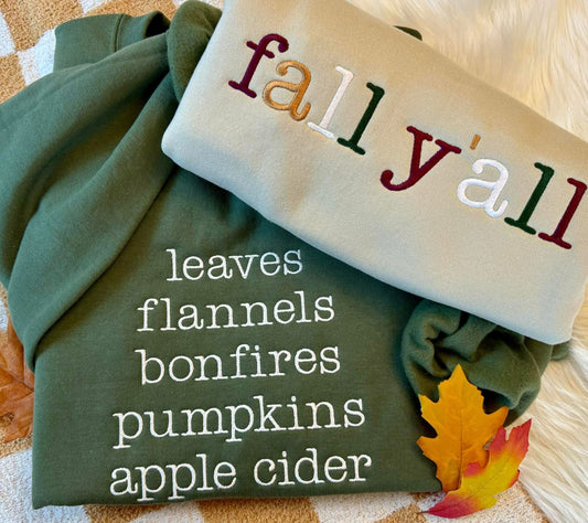 Fall Yall Professionally Embroidered Crewneck Sweatshirt
