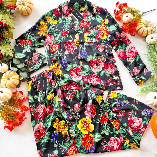 Luxe Floral Print Silky Pajama Set