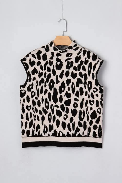 Black Leopard Print Mesh Sleeve Top