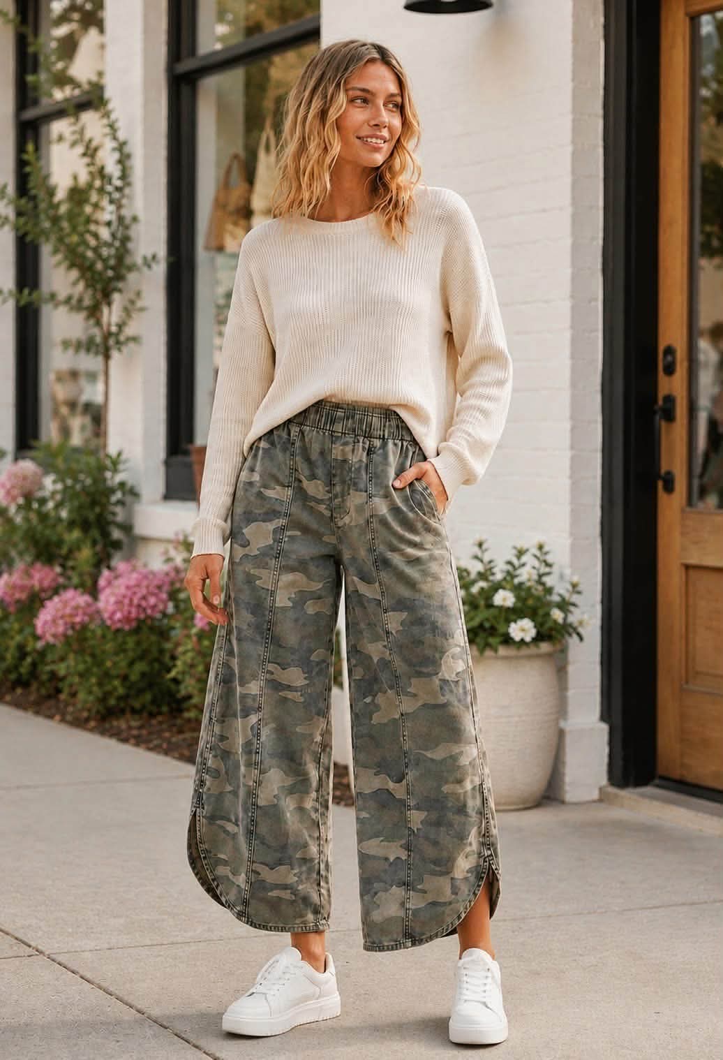 Tulip Cut Washed Camo Relaxed Fit Jeans