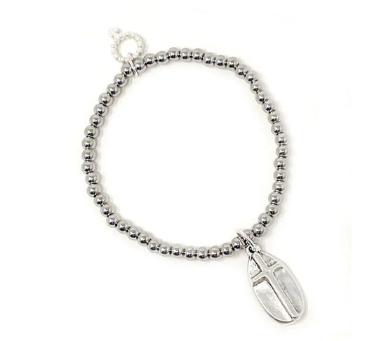 4mm Water Resistant Silver Hematite with Matte Silver Cross Bracelet