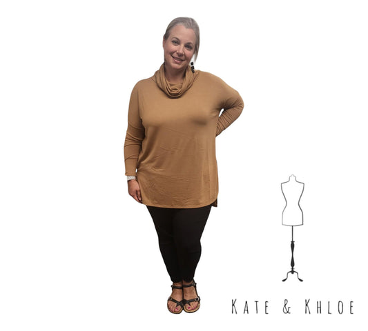 Cozy Chic Cowl Neck Top in DeepCamel