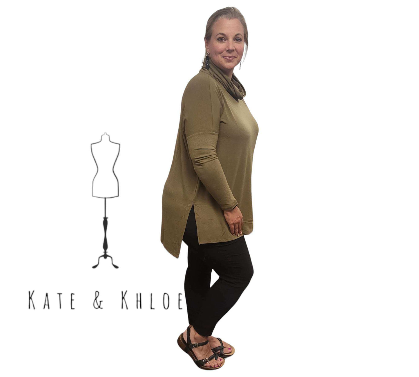 Cozy Chic Cowl Neck Top in Dusty Olive
