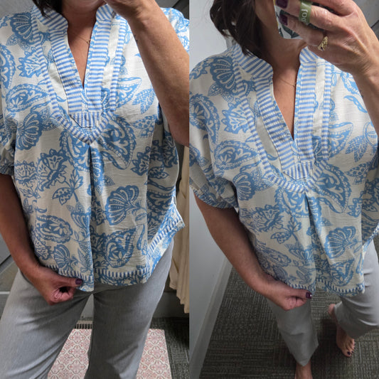 Botanical Print Trim Top ~ Exclusive Print