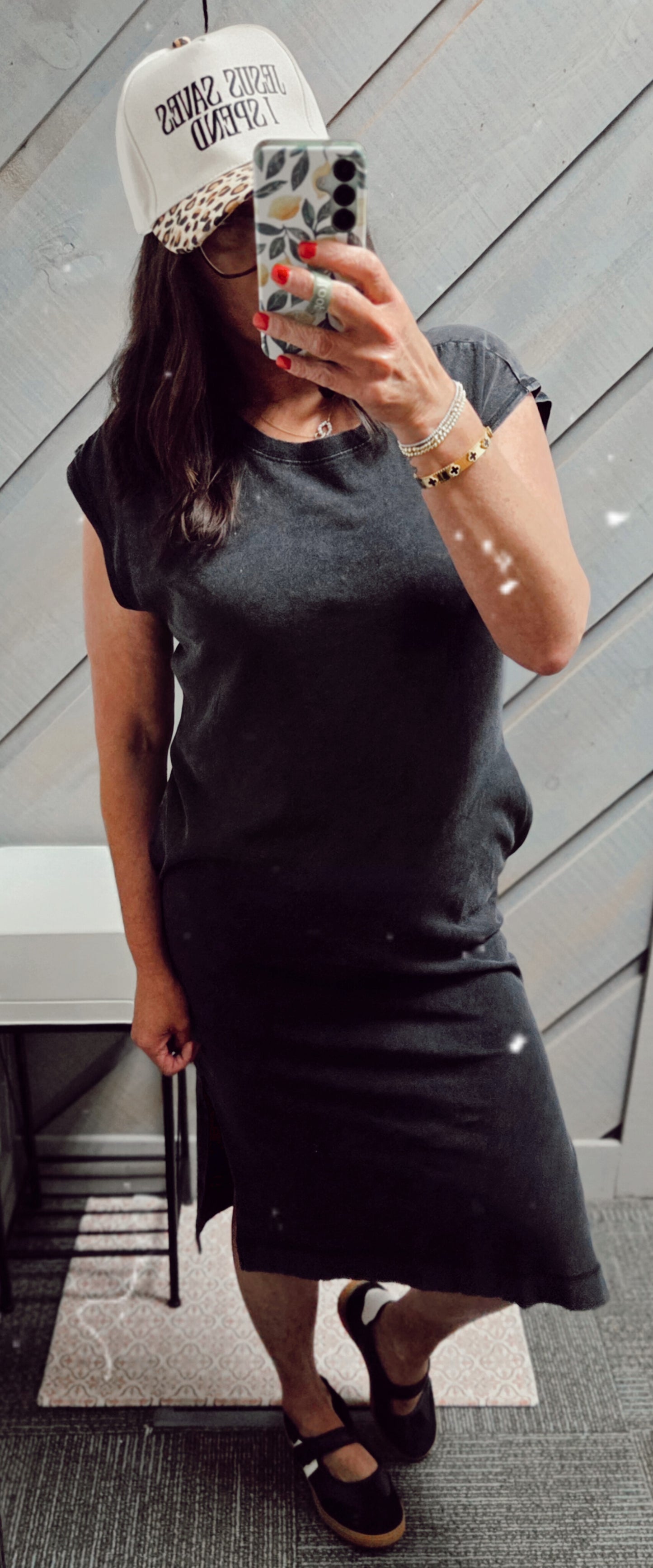 The Nikki Mineral Wash Cap Sleeve Midi Dress in Black