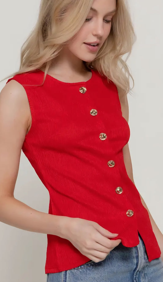 Sleeveless Crew Neck Textured Knit Vest