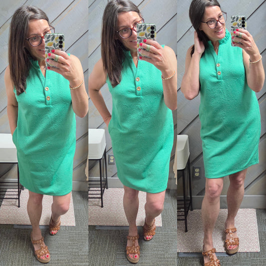 Dear Scarlett Jacquard Ruffle Collar Dress In Green