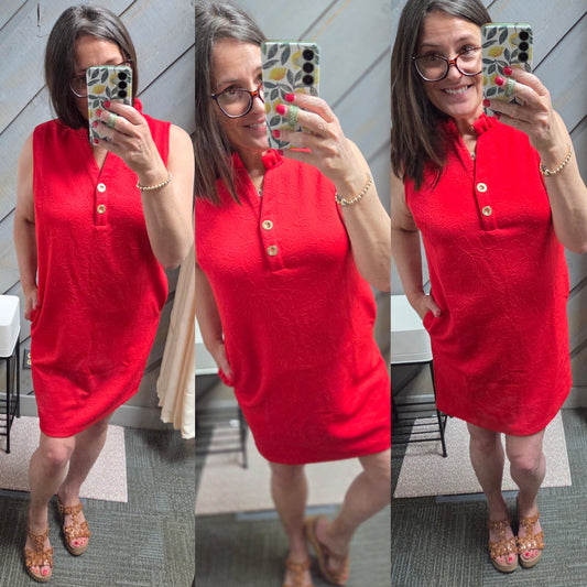 Dear Scarlett Jacquard Ruffle Collar Dress In Red